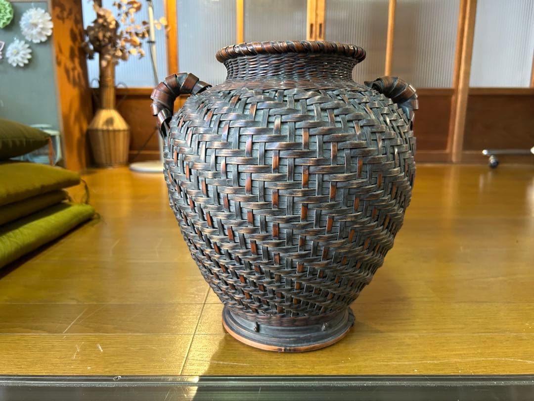 アンティーク 竹製 編み込み花瓶 花器 レトロ雑貨