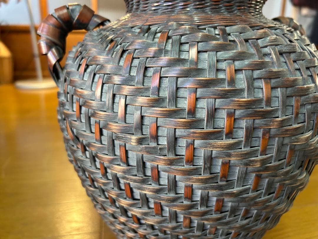 アンティーク 竹製 編み込み花瓶 花器 レトロ雑貨