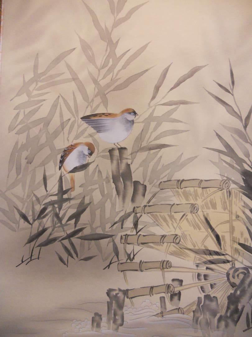 掛け軸 晴翠 竹に雀 絹本 希少 軸装 茶道具 掛軸 美品 です。