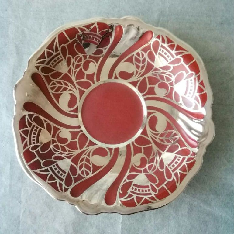逸品　ローゼンタール　純銀巻朱地装飾図紋　トリオ　ファインシルバー　アンティーク