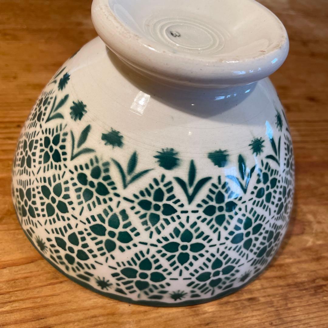 美品　アンティークモロッコ柄　レース柄　カフェオレボウル