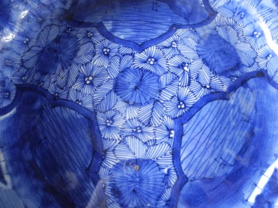 古伊万里 大鉢！江戸期 染付 山水 花草 超繊細図模様 無傷完品 江戸期