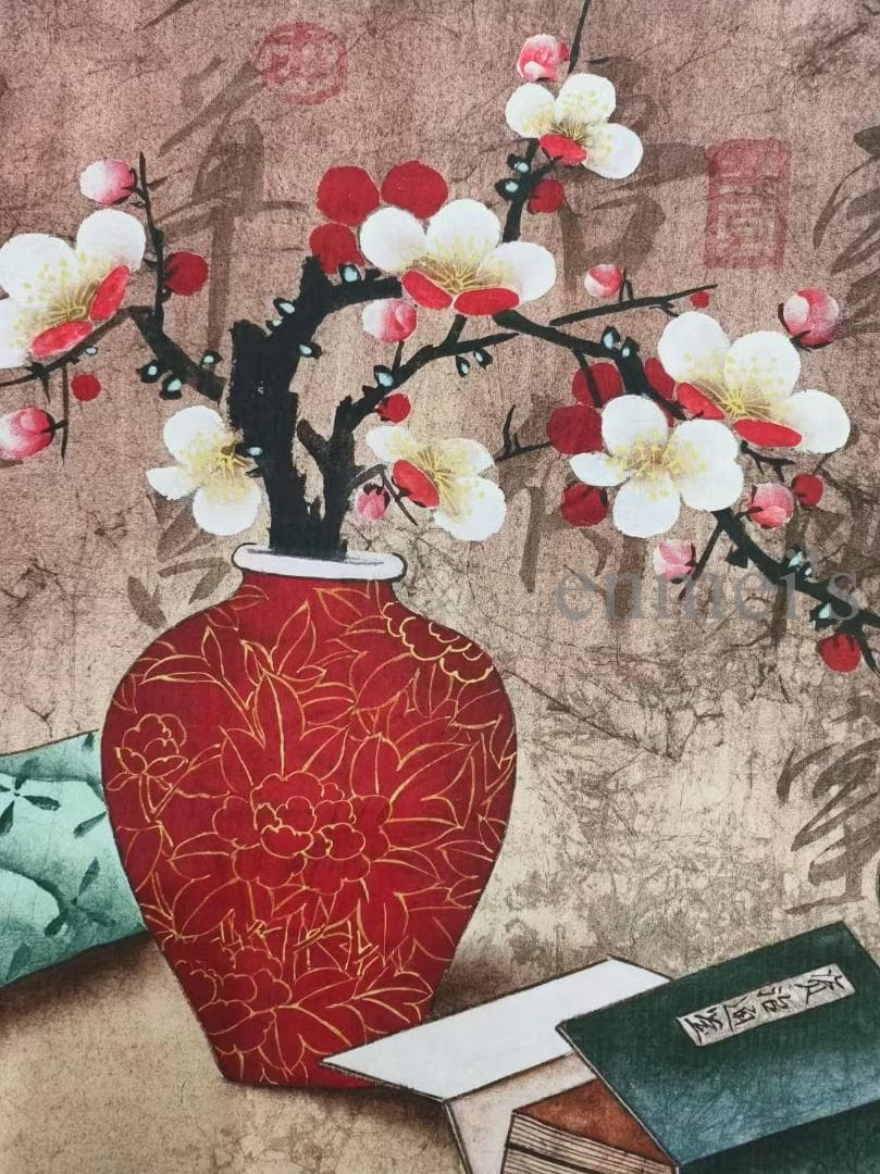 中国古美術 郎世寧作款 福慶如意図 横幅 宣紙 手描き 巻き物 古美味 装飾画