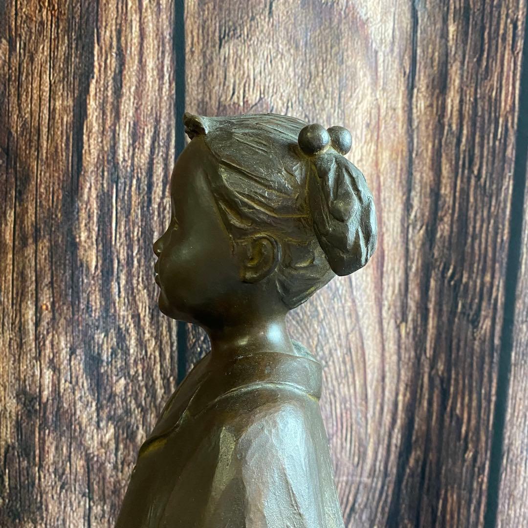 加藤豊 ブロンズ像 8.8kg 大きなパジャマ 少女 置物 美術品 アンティーク