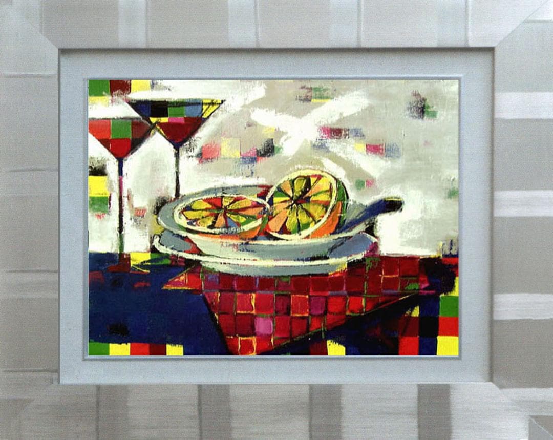 油絵 菅家令子 絵 絵画インテリア uF6-061703 静物 フルーツ グラス