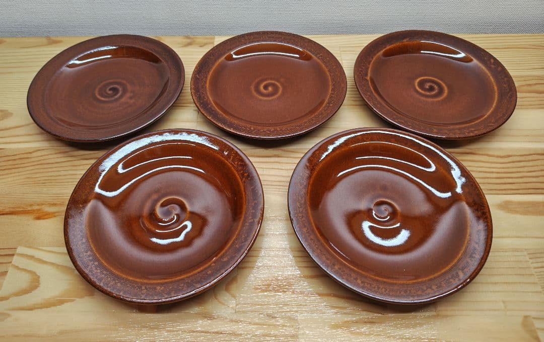 送料込【逢絢亭】茶道具 銘々皿 大樋焼 飴釉 渦紋 5枚 10代 大樋長左衛門