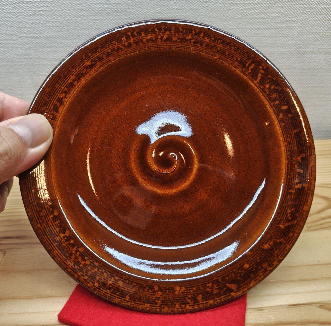 送料込【逢絢亭】茶道具 銘々皿 大樋焼 飴釉 渦紋 5枚 10代 大樋長左衛門