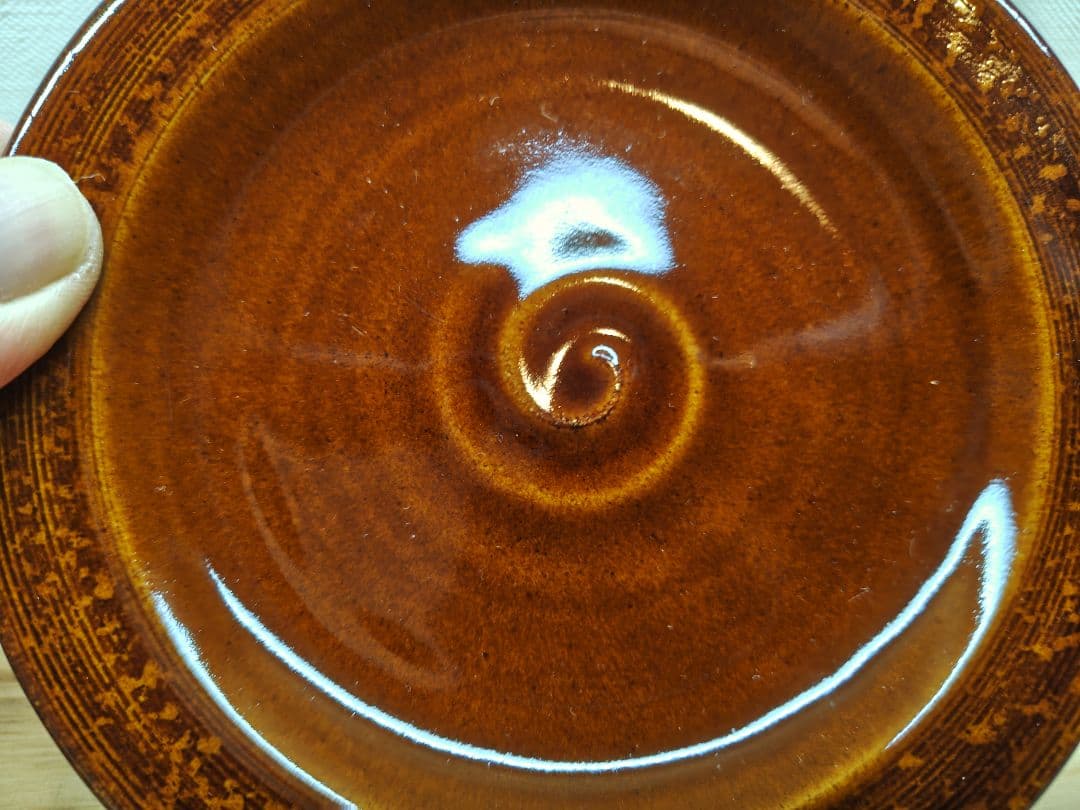 送料込【逢絢亭】茶道具 銘々皿 大樋焼 飴釉 渦紋 5枚 10代 大樋長左衛門
