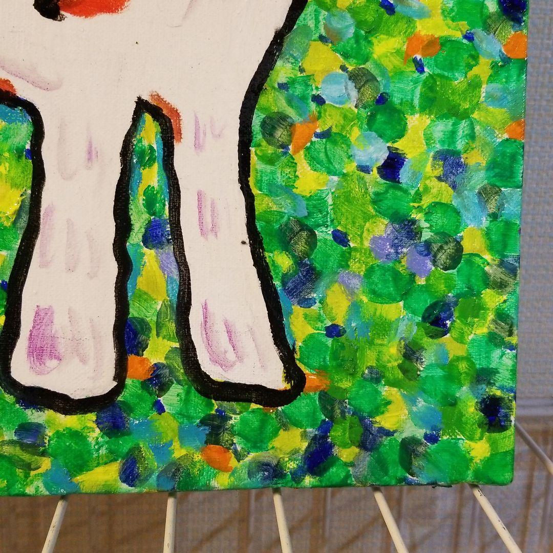 油絵　FUUTA確認　友だちの歌を聴く犬