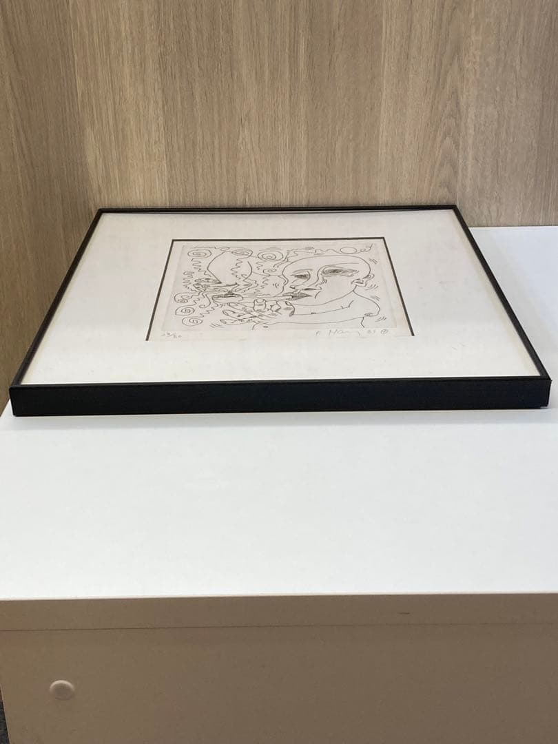 【超希少品】 キースヘリング アート 絵 絵画 レア 1点物 現状品 額縁付き