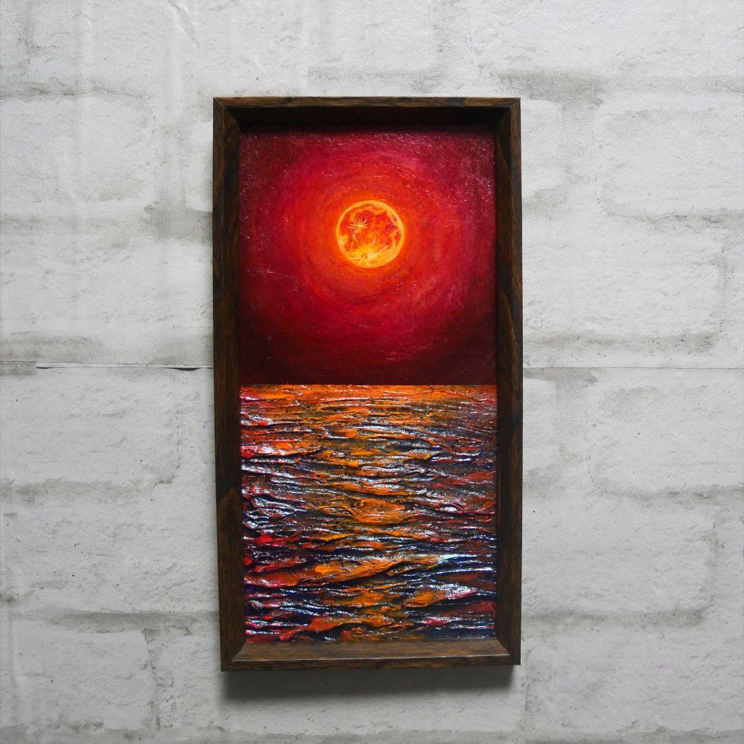 油絵 油彩 油彩画 絵 絵画 長方形ミニ絵画【オレンジ色の満月】