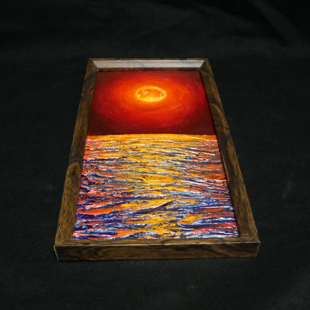 油絵 油彩 油彩画 絵 絵画 長方形ミニ絵画【オレンジ色の満月】