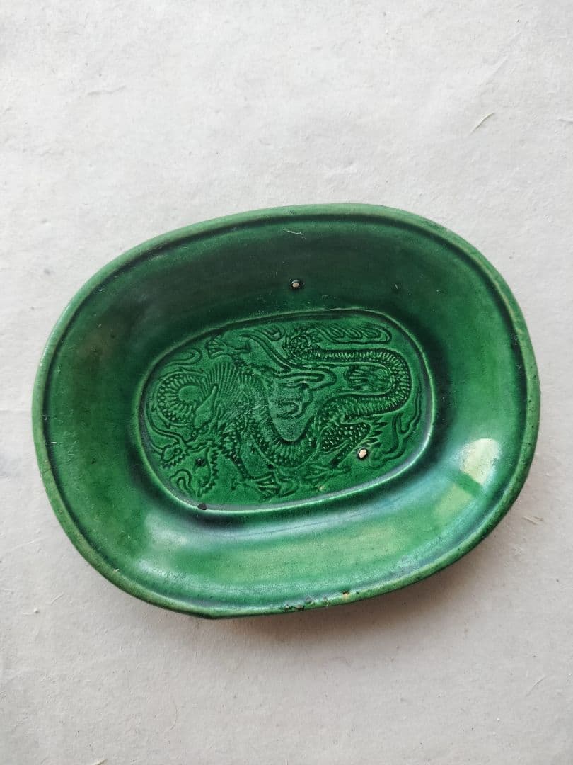 珉平焼｜５枚セット 龍文 小判型 小皿 オーバル 淡路