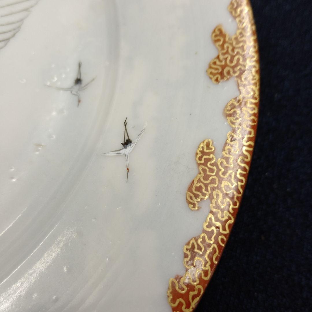 明治時代　横浜焼　高山画　里帰り　鶴　皿