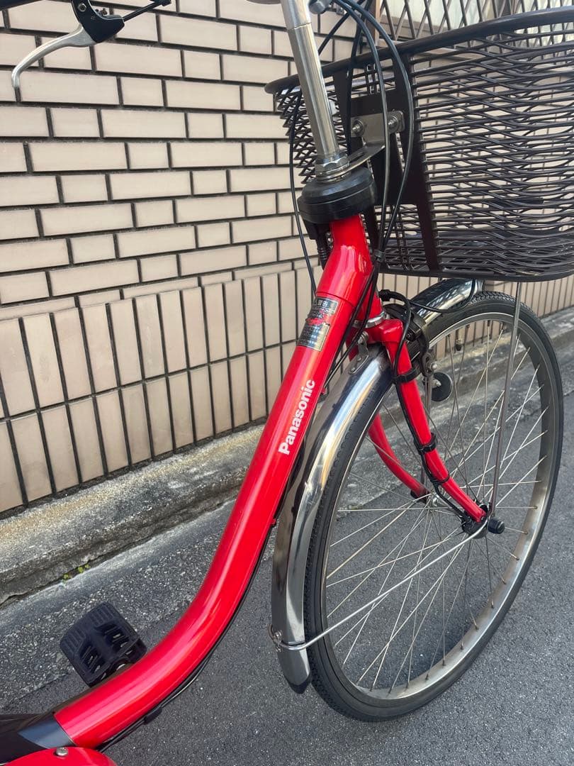 レッド 電動アシスト自転車 シティタイプ 前カゴ付き