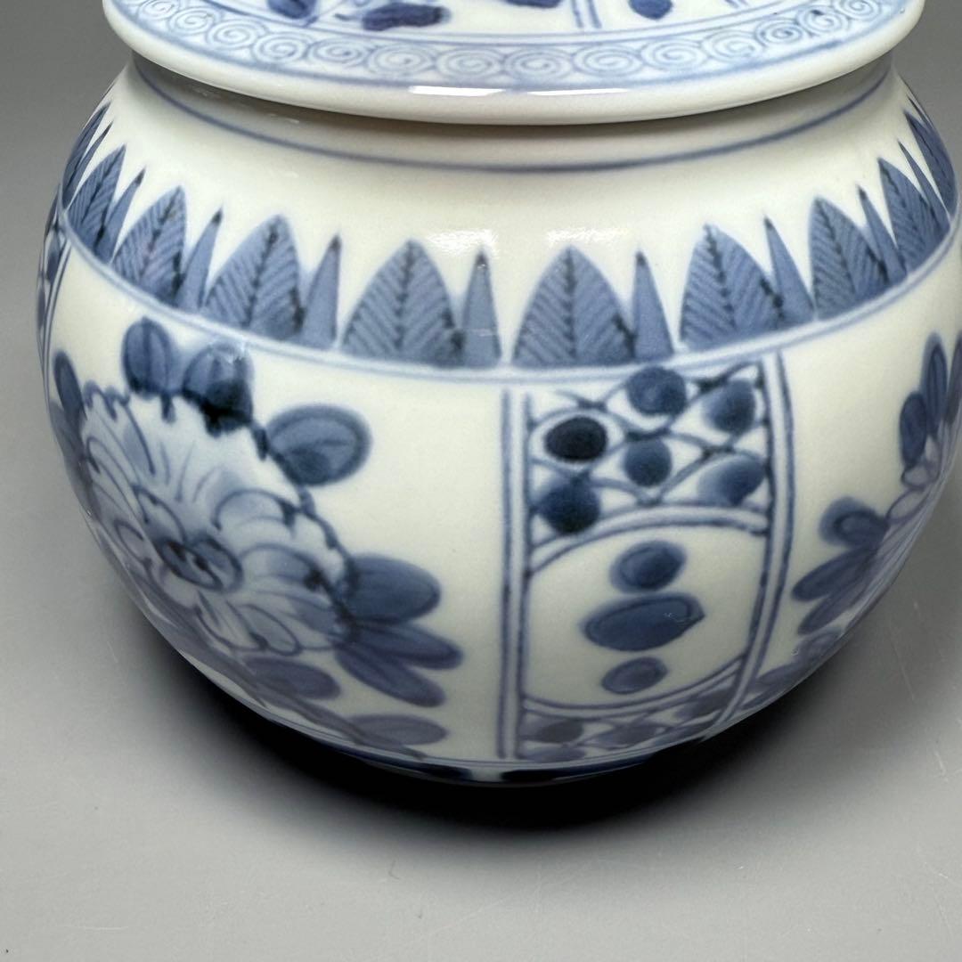 古伊万里　染付芙蓉手蓋物　冨貴長春　状態良し　飴玉入れ