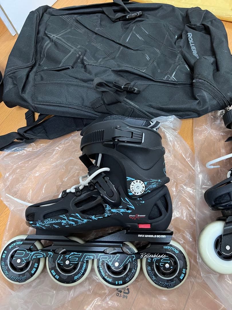 ローラーブレイドと新品のリュック