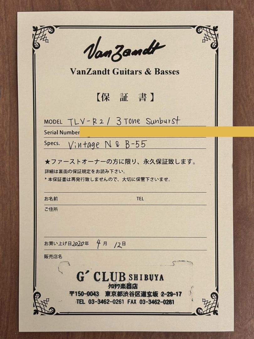 Vanzandt TLV-R2 【マダガスカルローズ指板】美品