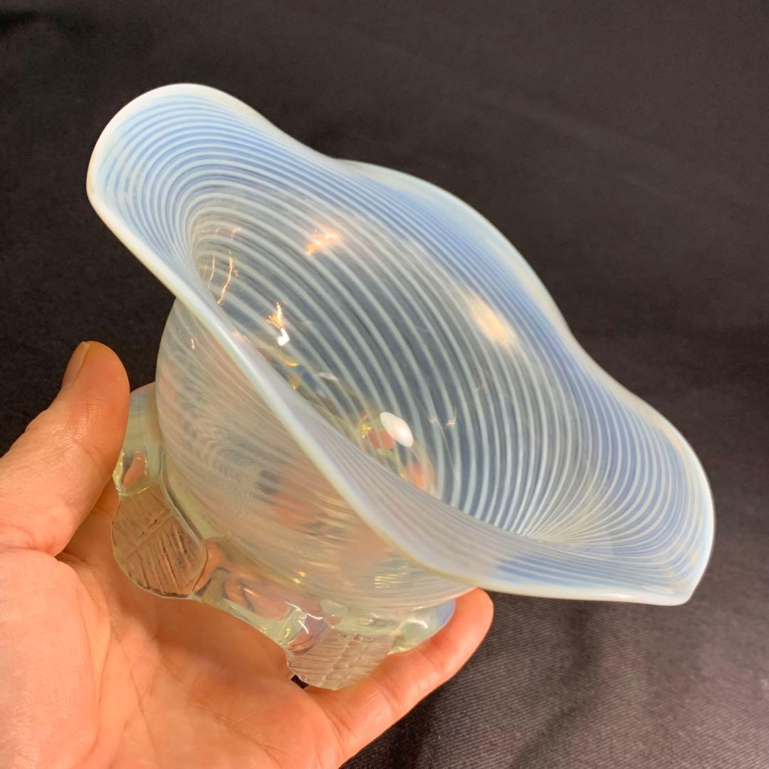 K644⭐︎乳白ぼかし 優美なドレープ イエロー 螺旋模様 和ガラス 糸巻柄