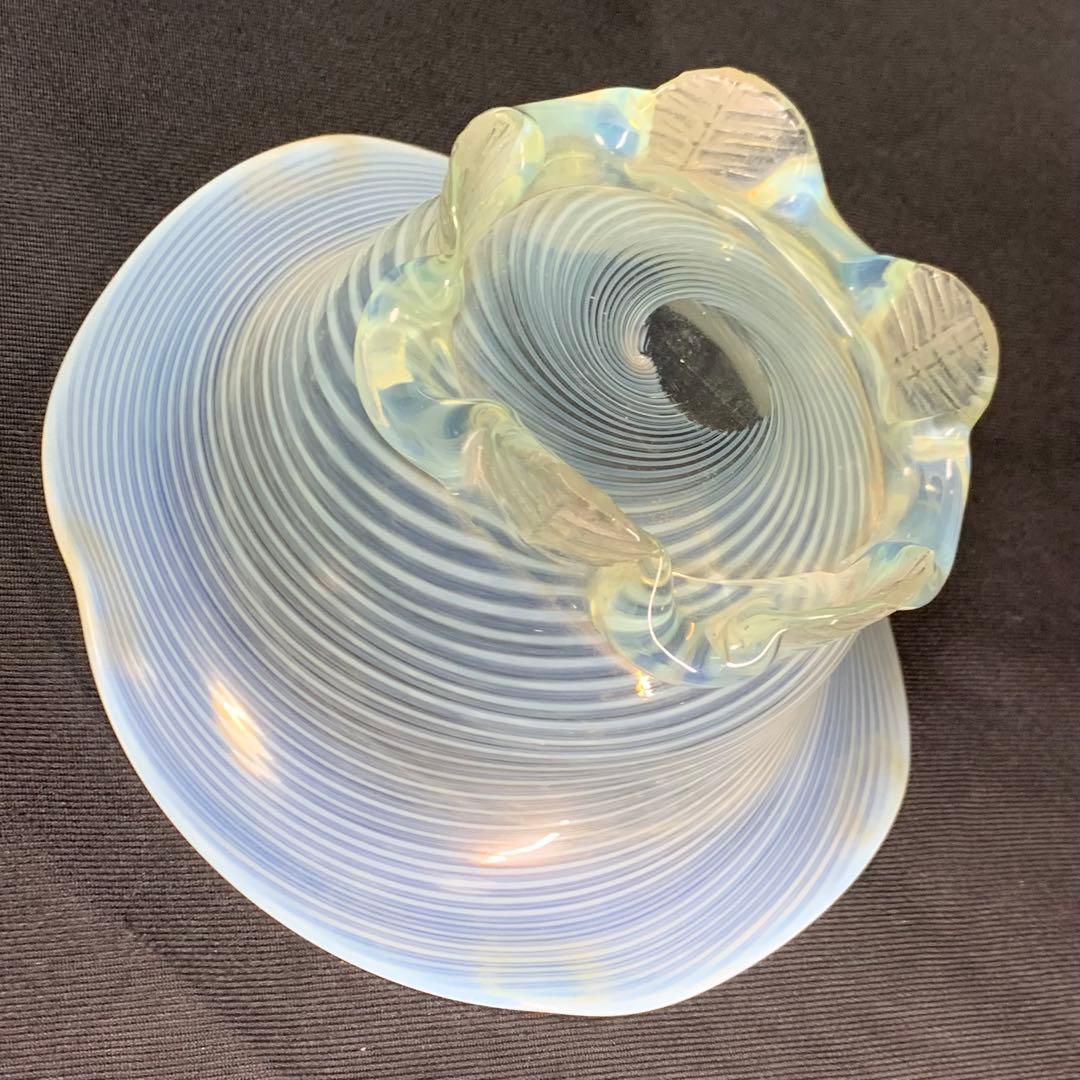 K644⭐︎乳白ぼかし 優美なドレープ イエロー 螺旋模様 和ガラス 糸巻柄