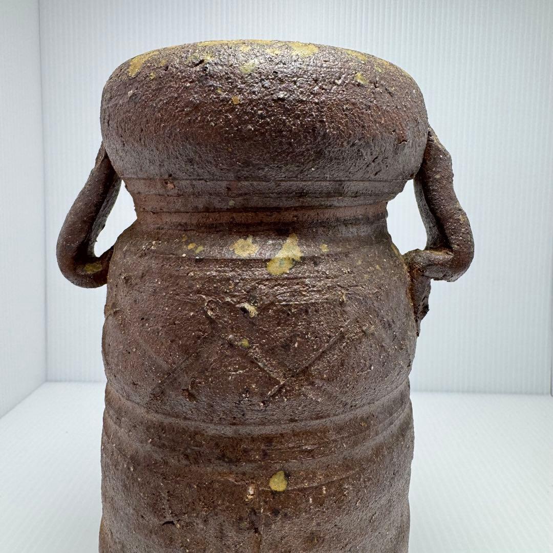 新品 越前焼 陶器 持ち手付き 花入 花瓶 花生 花器 伝統工芸 美術品 共箱