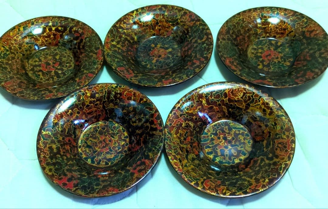 蔵出し　美品　津軽塗　茶托　５枚セット　12.5ｃｍ