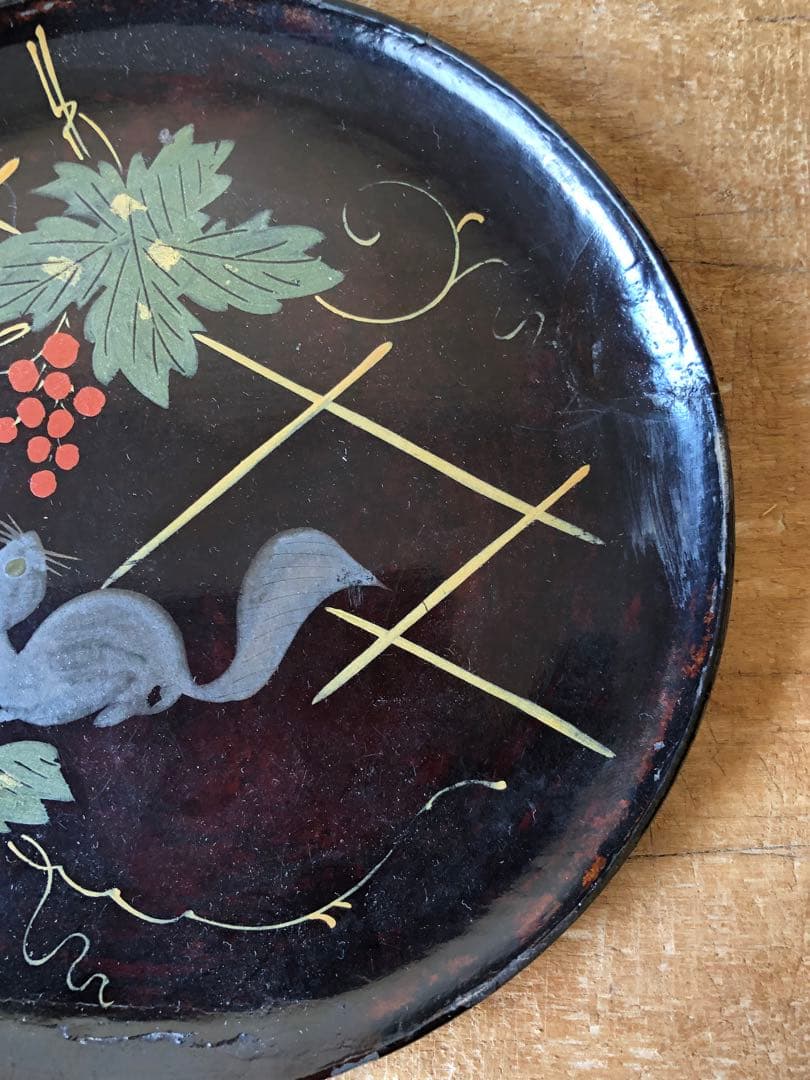 葡萄栗鼠　浄法寺塗　会津塗　木皿　銘々皿　古民藝