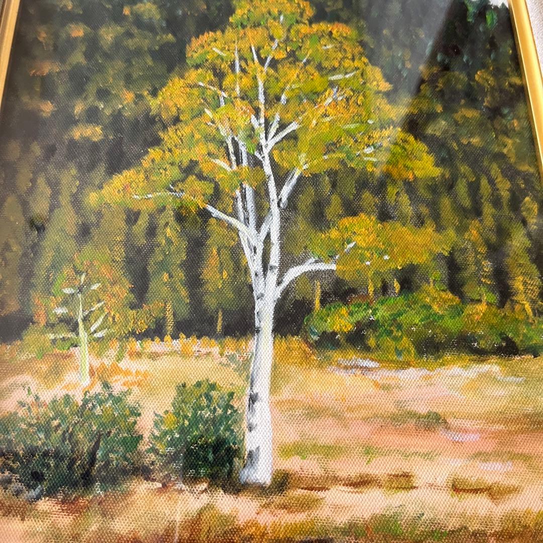 並木保次「貴婦人の白樺」油彩 F4 額装 油絵 油画 絵画 D