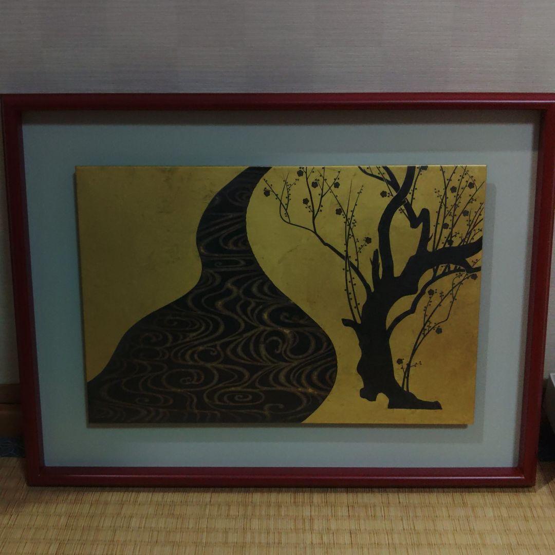 漆アート　金箔　白梅　紅梅