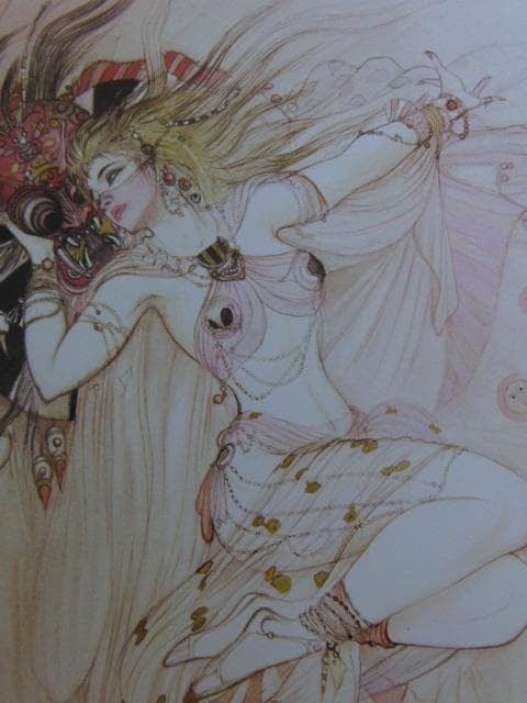 天野喜孝、【春暁】、希少な大判額装用画集より、新品額装付、状態良好