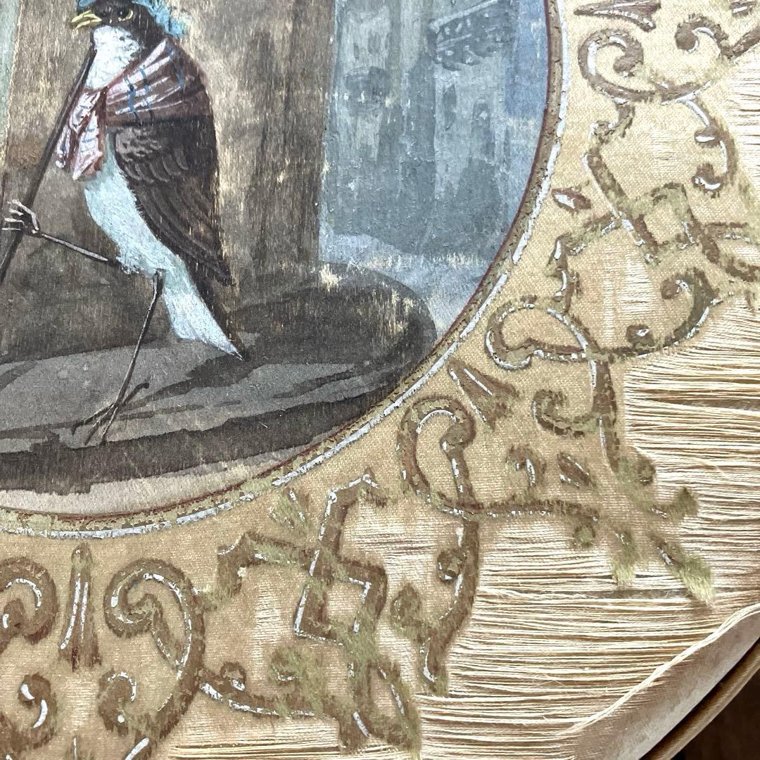 フランスアンティークシルク貼りドラジェボックス　希少　ツバメ　カルトナージュ大