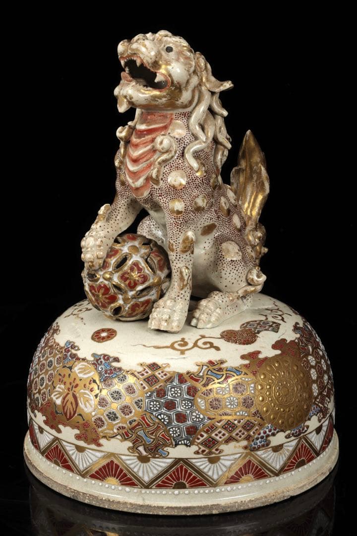 【極上薩摩焼】特大金襴手色絵 獅子 香炉 飾壺 陶器 骨董 古美術 アート 花瓶