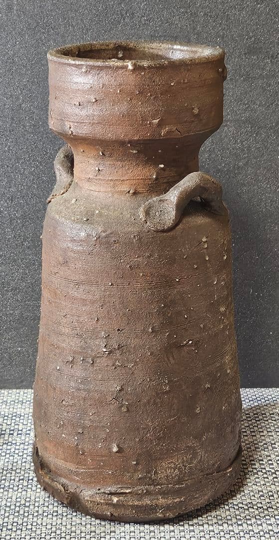 【時代古作品❗】明治時代頃　古伊賀　双耳　彫り文様　花入れ　花生け　茶道具　茶器