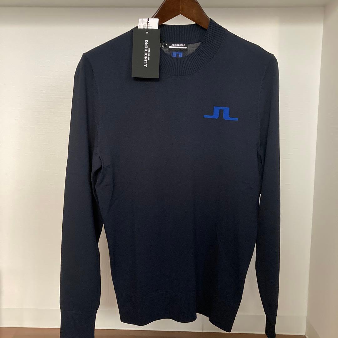 新品J. LINDEBERG メンズゴルフセーター JLロゴ ネイビー S 軽量