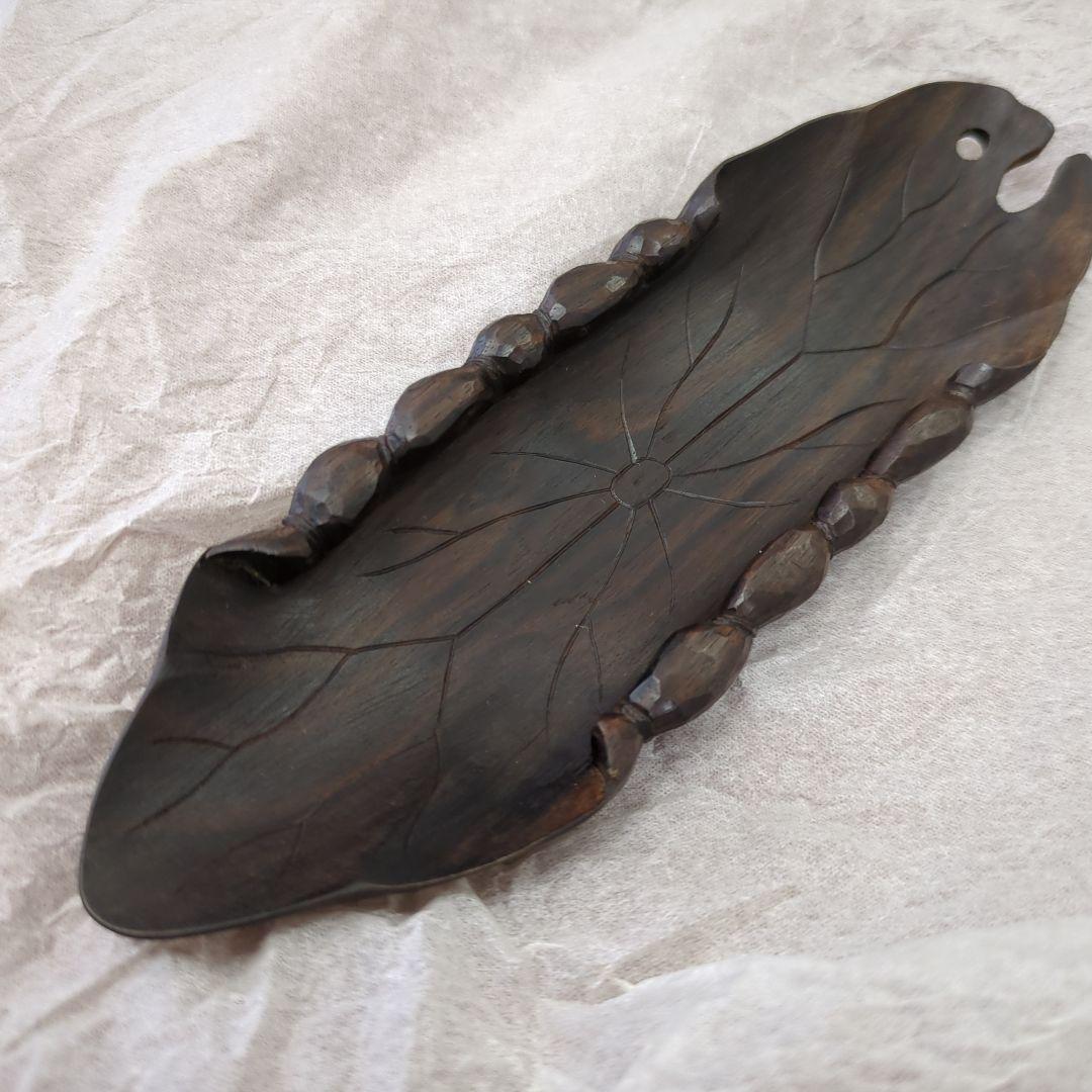 茶合　唐木　茶道具　葉っぱ　葉　茶道　木製　煎茶　茶匙