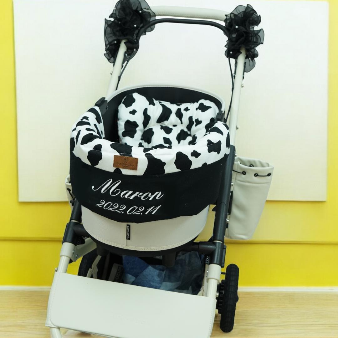 ウシ柄　ペットカートクッション　3点セット　刺しゅう追加可能