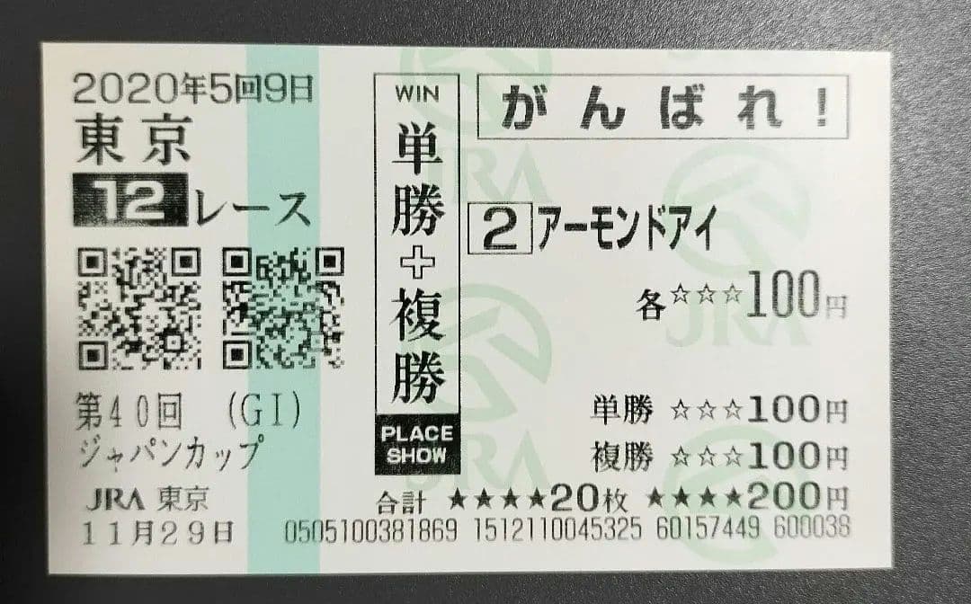 2020年 ジャパンカップ ３冠馬 現地的中応援馬券