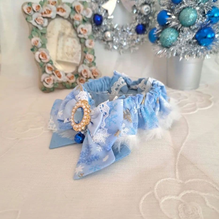 satopi、幅広シュシュ、スノーフレーク(ホワイト)わんちゃん猫ちゃん用