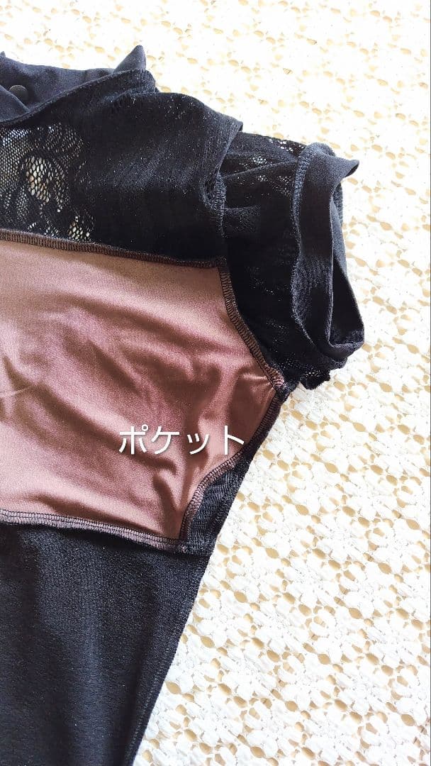 Ｓ～Ｍサイズ／ベロアと起毛レースの薔薇の花柄が上品な黒い娘役レオタード