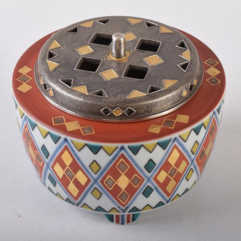 九谷焼　北出不二雄監　倣富本憲吉　富本陶　辻本勇　香炉　銀火屋　共箱　R8455