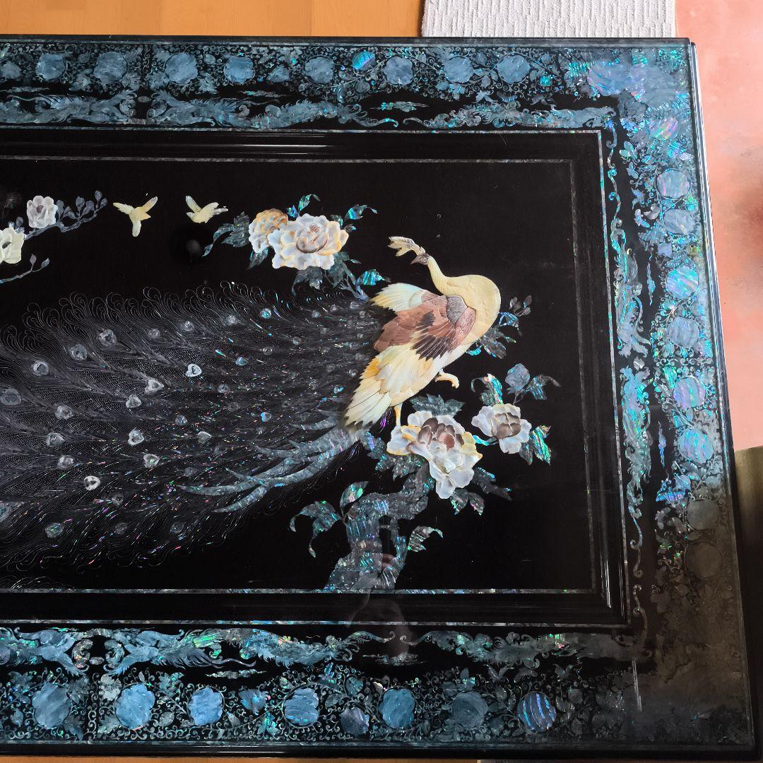 鄭鐘基作 最高級螺鈿座敷机 孔雀（くじゃく）紋 座卓（引取り限定）