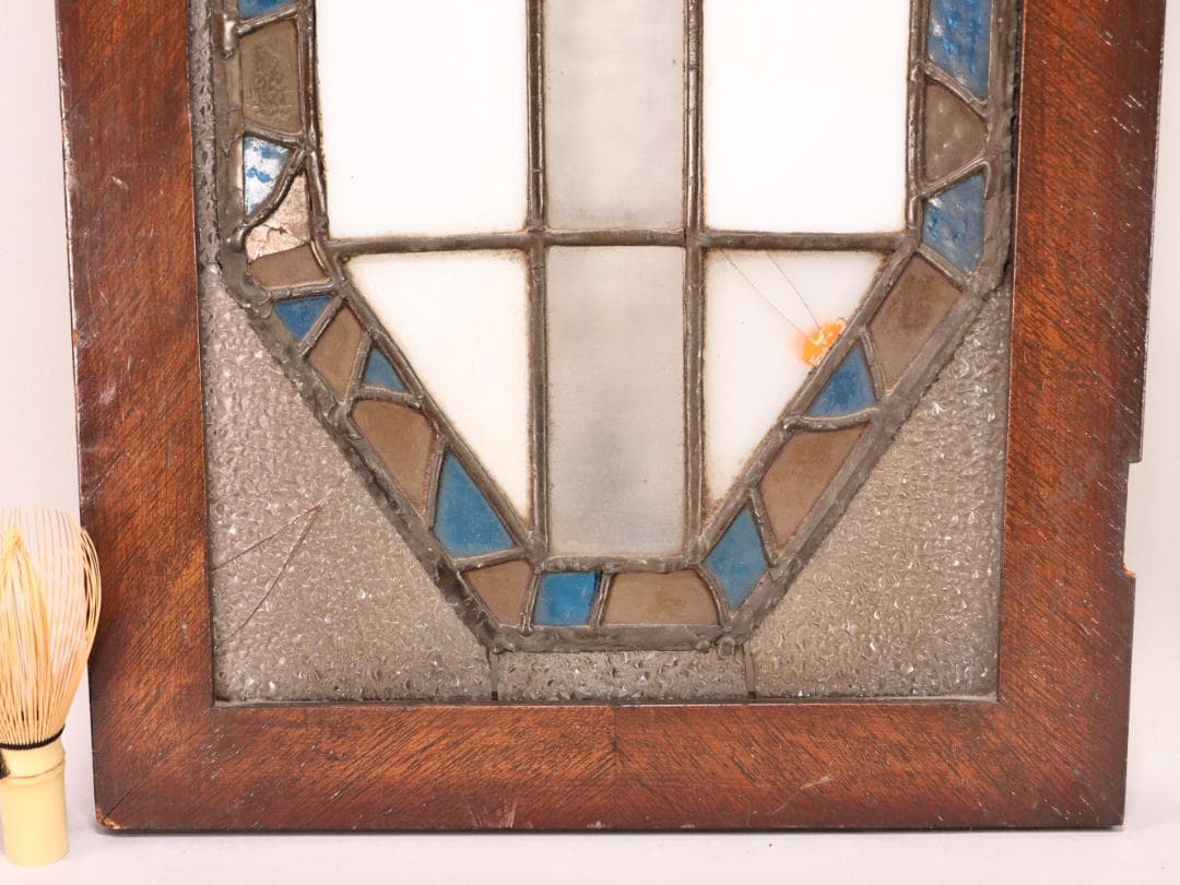 BK446　明治　大正　アンティーク　ステンドグラス　扉　ダイヤカットガラス