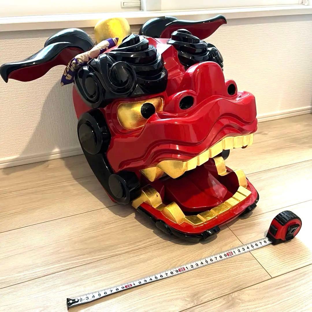 【大ぶり】獅子舞　獅子頭　木彫魔除け　祭　置物　古美術　神楽 木製 木彫 正月