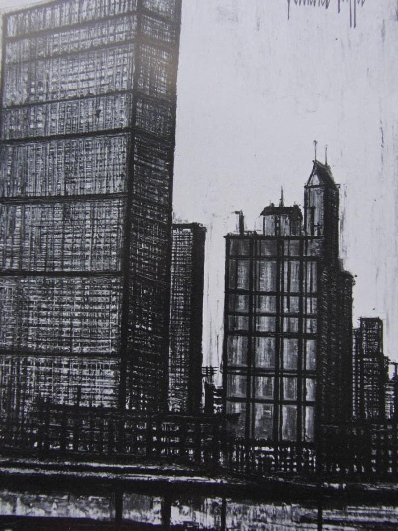 ベルナール・ビュッフェ、「NEW YORK-O.N.U.」、希少画集の額装画