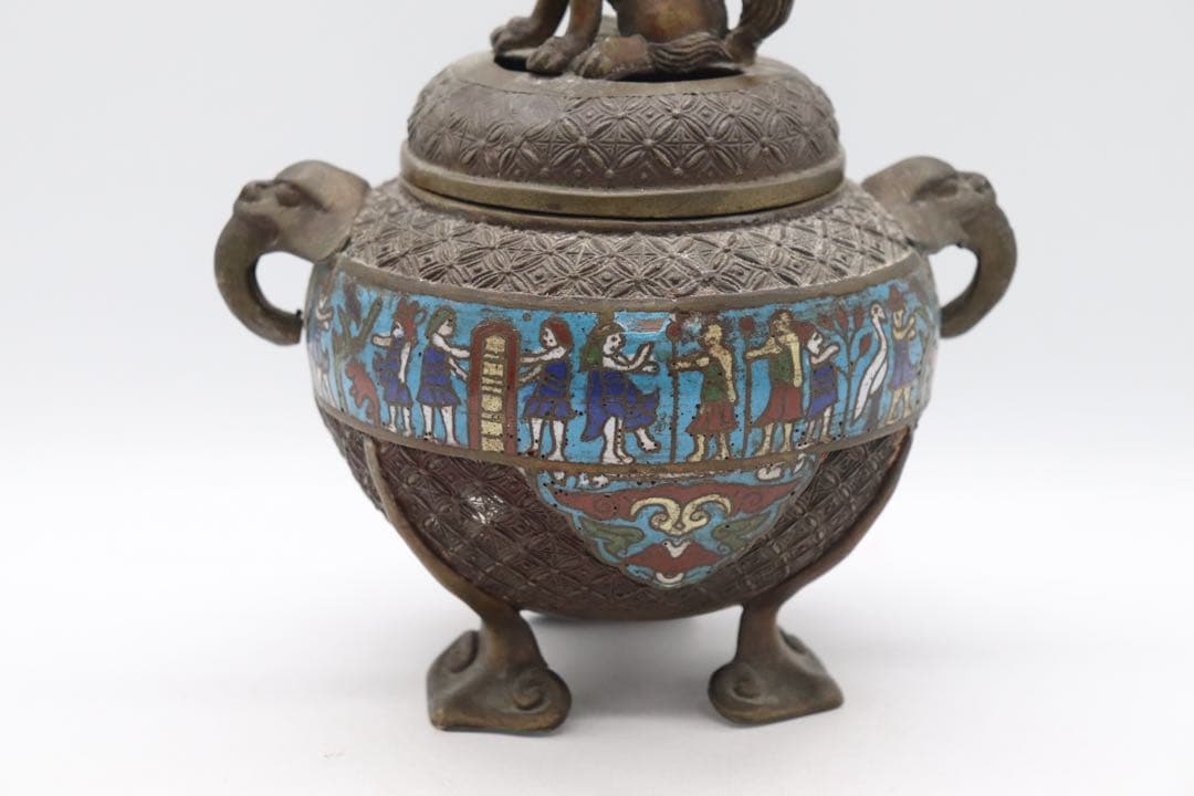 ※中国　七宝焼　獅子摘み　如意足香炉　送料込み251016