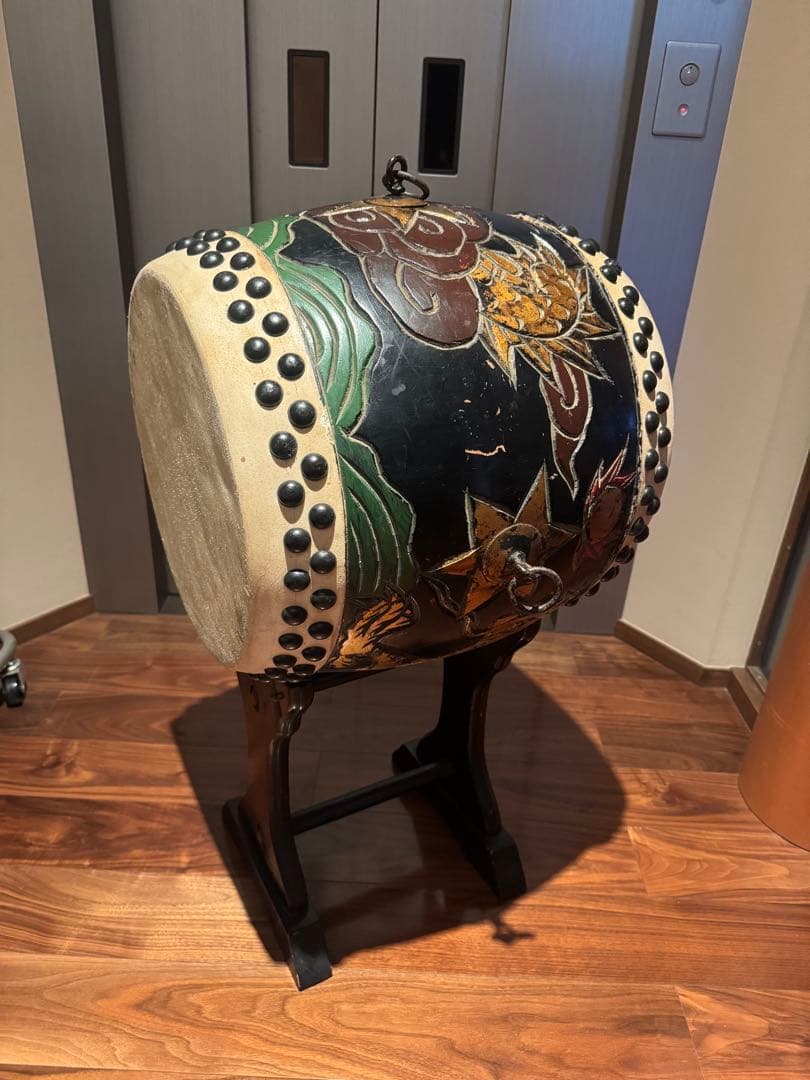 【良品】 和太鼓　龍彫り　尺3 台付