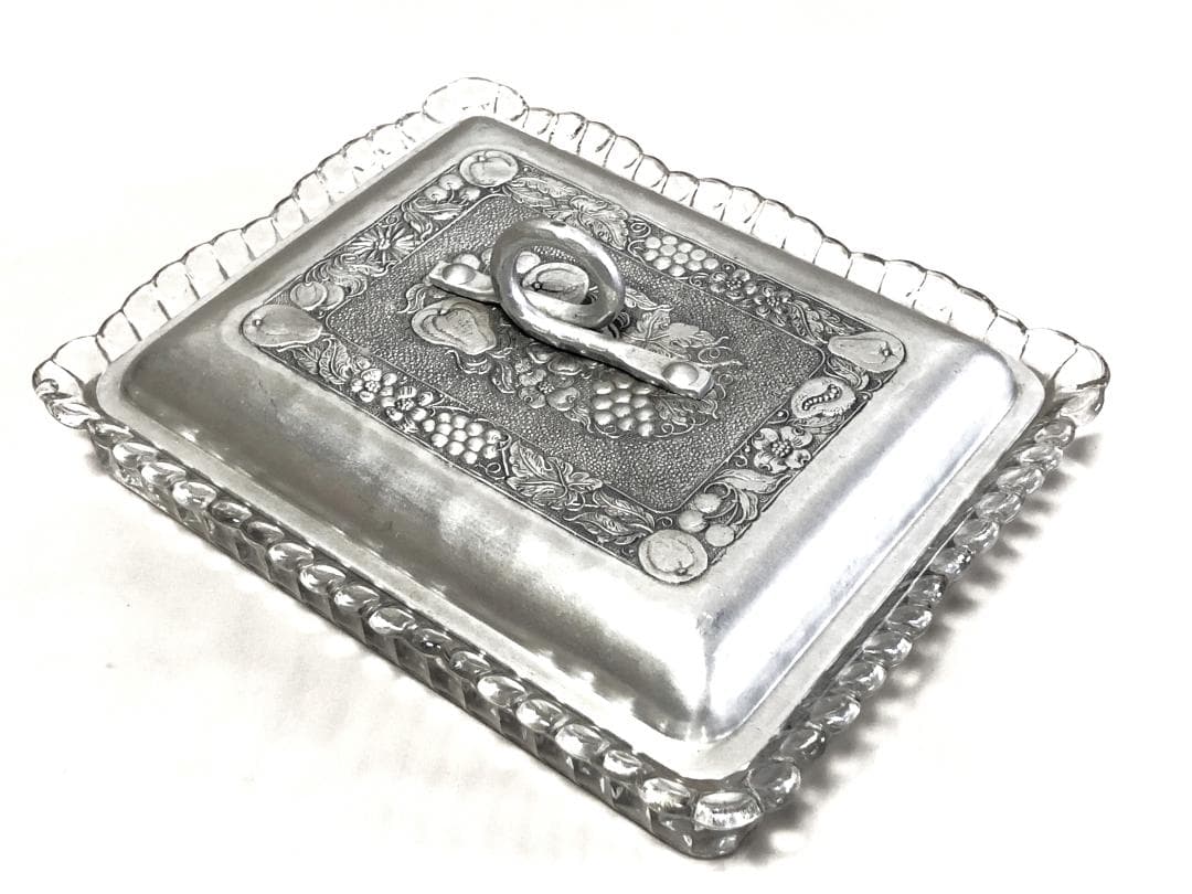 【 ニッケル彫金ガラス鉢 】　金工・ガラス工編組　特注献上