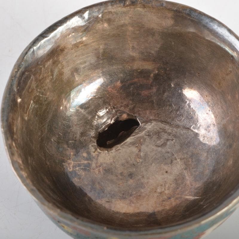 中国　唐物　古七宝内銀張　花文　盃　時代箱付　V　6485