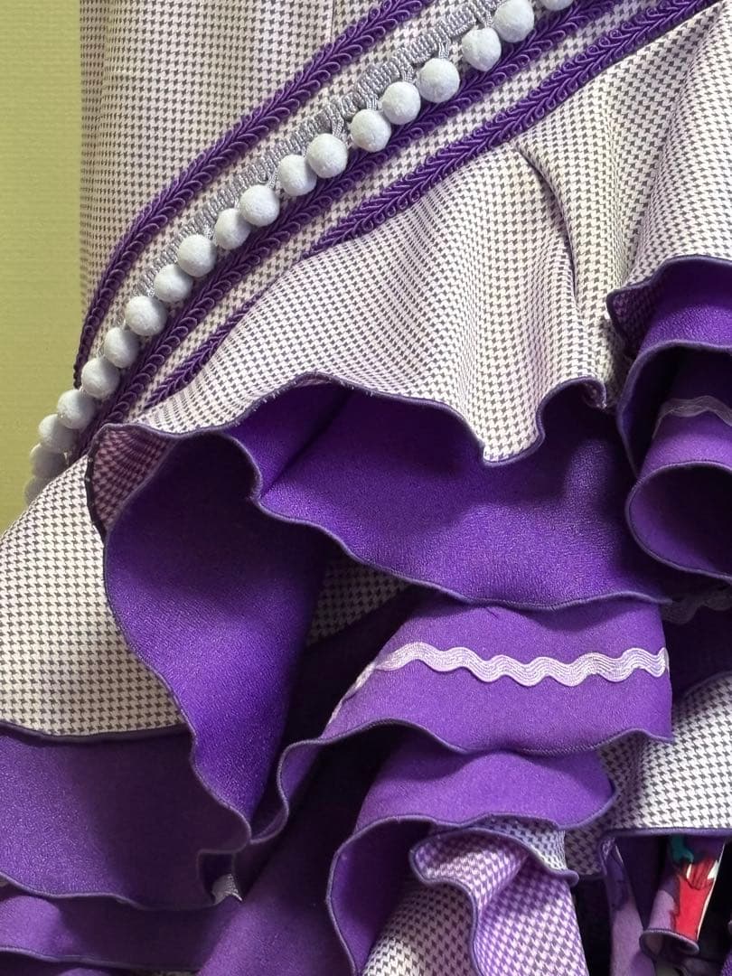 お値下げ♥　フラメンコ　ファルダ 　紫 　後ろ上がりボランテ　ゆとりサイズ