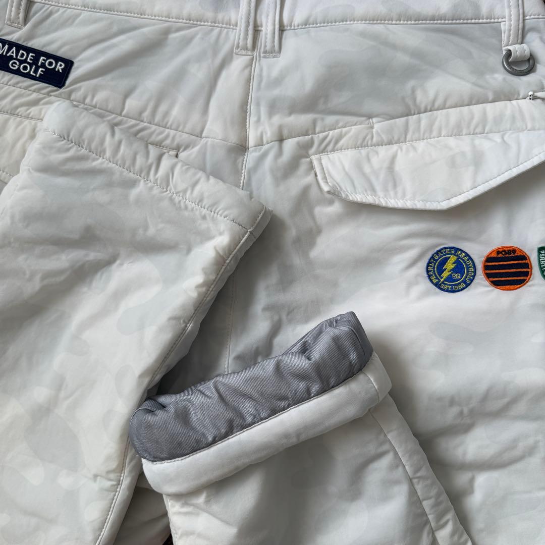 防寒　蓄熱　裏地付き　パーリーゲイツ　パンツ　迷彩　白　M〜L相当　暖パン　4